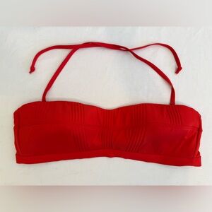 Athleta Bandeau Halter Bikini Top Red Topstitched Size XL Lightly Padded